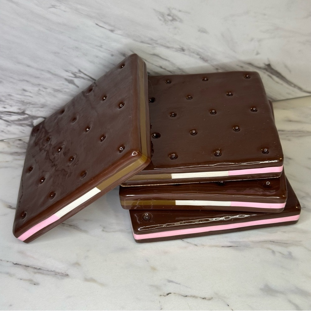Ice Cream Sandwich Coaster Set – Platform Coasters – Brown & White – Handmade